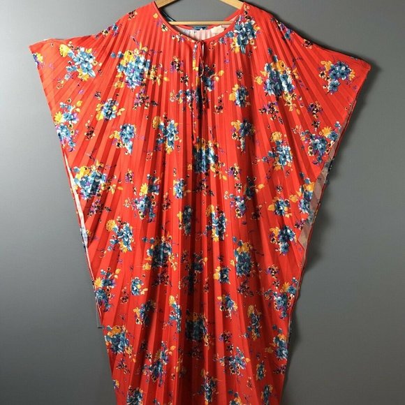 Vintage Dresses & Skirts - Vintage 1970s Floral Pleated Caftan Lounge Dress